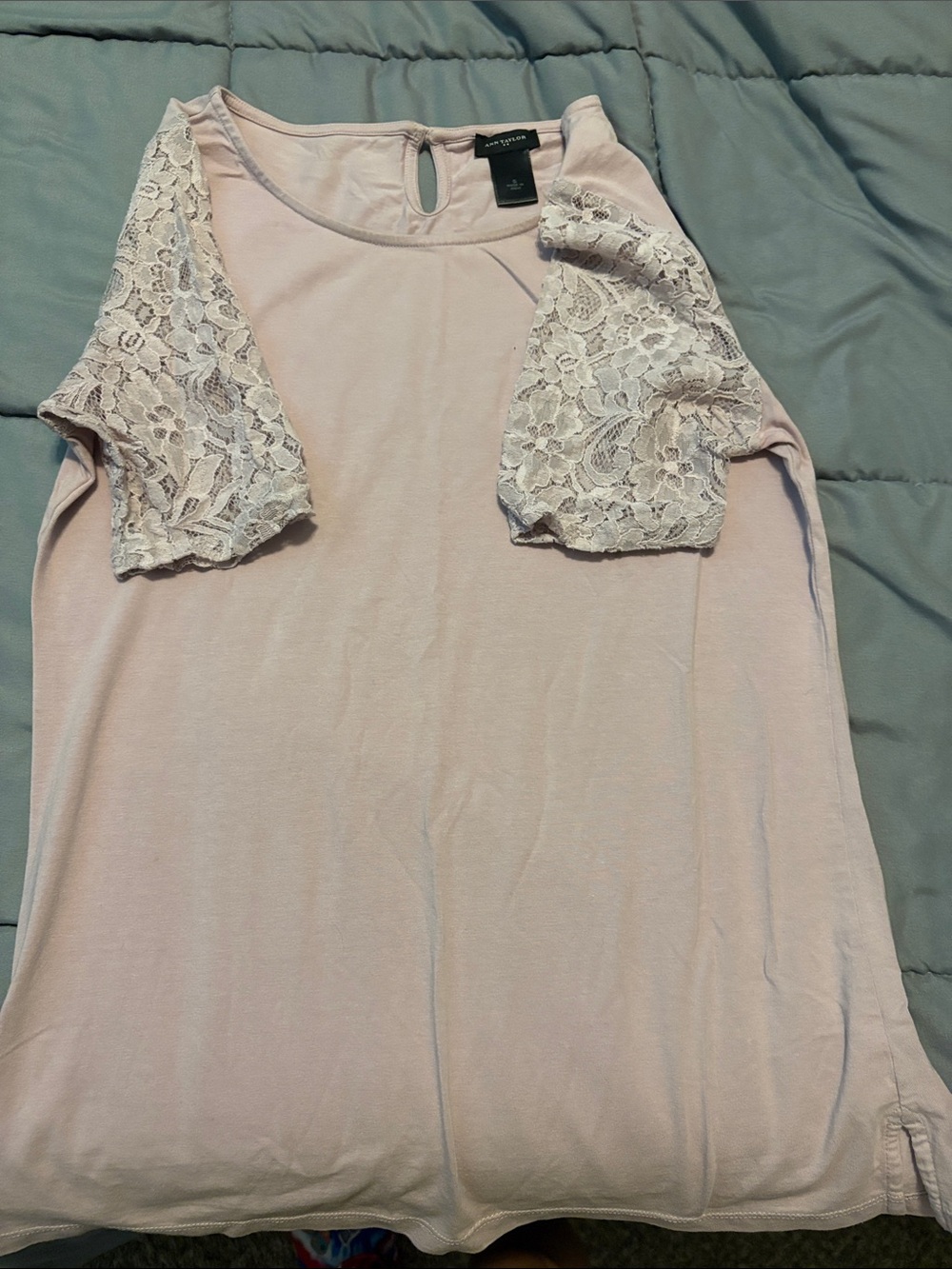 Ann Taylor Pale Pink Lace Sleeve Women’s Top